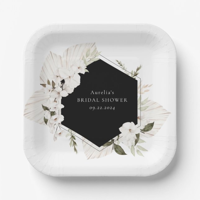 Elegant Bohemian Floral Paper Plates (Front)