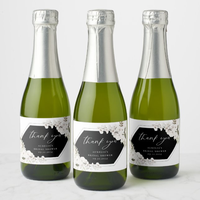 Elegant Bohemian Floral Thank You Sparkling Wine Label (Bottles)