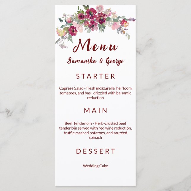 Elegant Bohemian Floral Wedding Menu Template (Front)