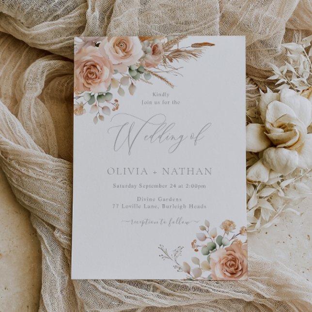 Elegant Bohemian Flowers Modern Wedding Invitation (Creator Uploaded)