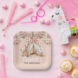 Elegant Bohemian Girl Birthday Personalised Paper Plate