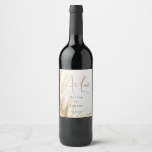 Elegant Bohemian Gold Pampas Wine Label