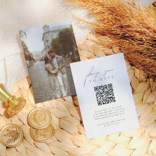 Elegant Bohemian Modern Photo QR Code Wedding RSVP Enclosure Card