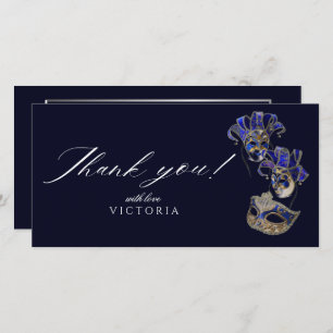 Elegant Bohemian Navy Silver Masquerade Thank You Card