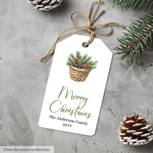 Elegant Bohemian Neutral Pine Wreath Gift Tags