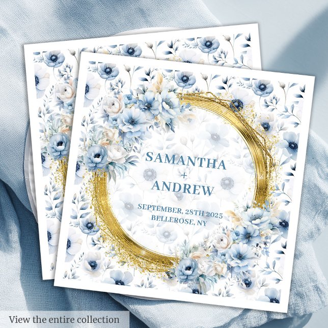 Elegant Bohemian Pastel Blue Gold Glitter Wedding  Napkin (Elegant Bohemian Pastel Blue Gold Glitter Wedding Paper Dinner Napkins)