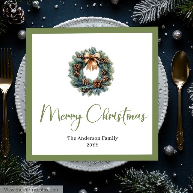Elegant Bohemian Pine Wreath Festive Holiday  Napkin (Elegant Bohemian Pine Wreath Festive Holiday Napkins)