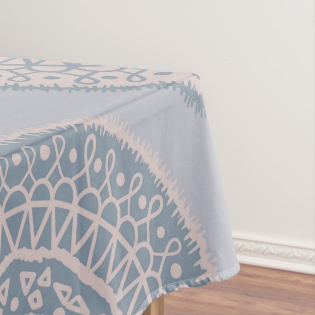Elegant Bohemian Pink Blue Pastel Mandala Pattern Tablecloth (In Situ)