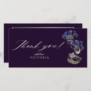 Elegant Bohemian Purple Silver Masquerade Thank You Card