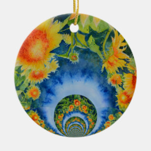 Elegant bohemian retro sunflowers ceramic tree decoration