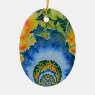 Elegant bohemian retro sunflowers ceramic tree decoration