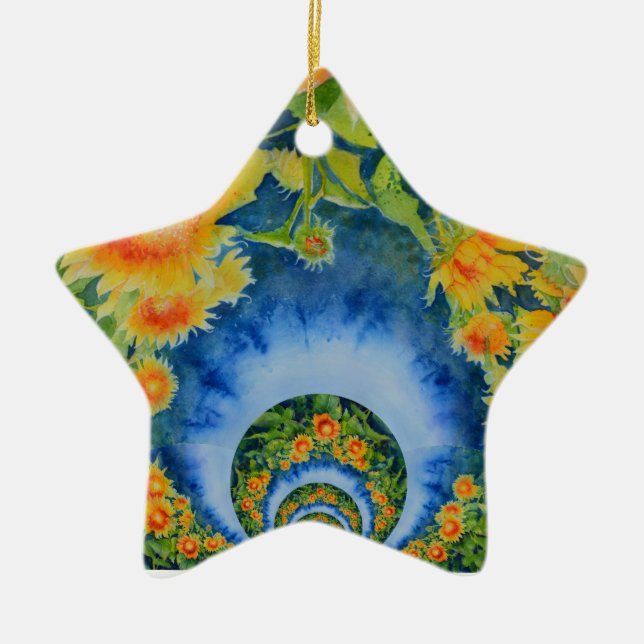 Elegant bohemian retro sunflowers ceramic tree decoration (Front)