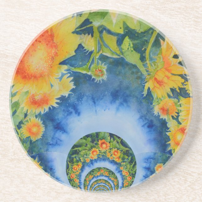 Elegant bohemian retro sunflowers coaster (Front)