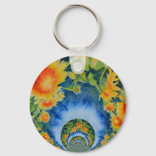 Elegant bohemian retro sunflowers key ring