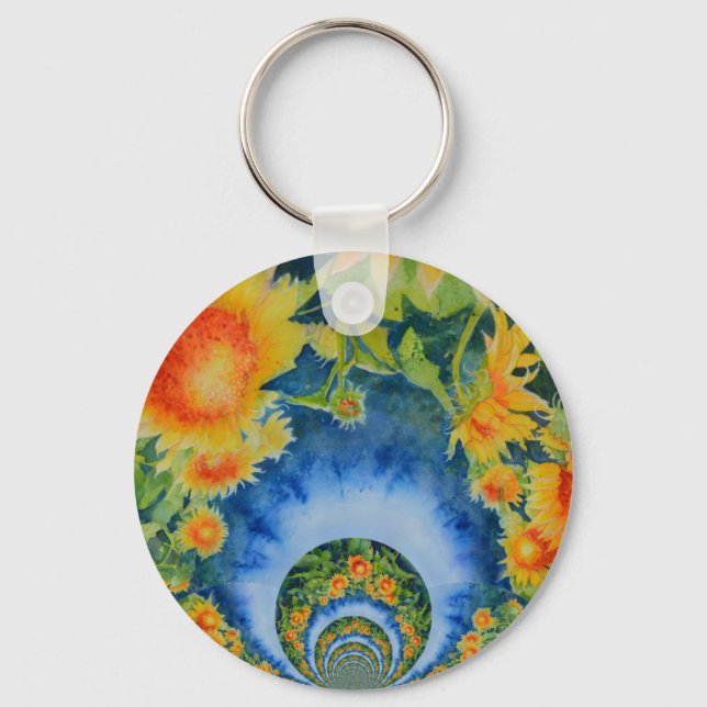 Elegant bohemian retro sunflowers key ring (Front)