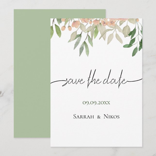 Elegant Bohemian Soft Green Wedding Save The Date (Front/Back)