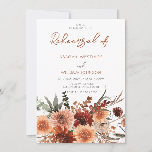 Elegant Bohemian Summer & Autumn Rehearsal Dinner Invitation (Front)