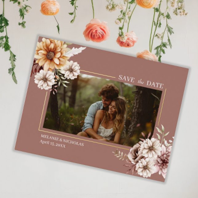 Elegant Bohemian Watercolor Floral Wedding Foil Holiday Postcard (Creator Uploaded)