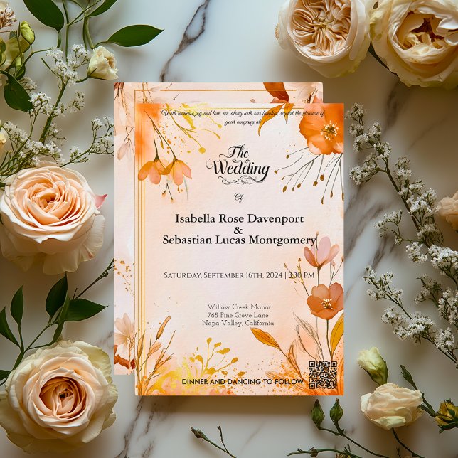 Elegant Bohemian with Watercolor Florals and Gold  Invitation (Creator Uploaded)
