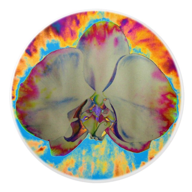 Elegant boho abstract watercolor orchid painting ceramic knob (Front)