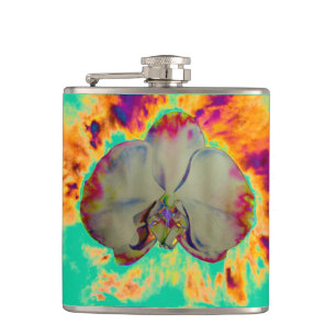 Elegant boho abstract watercolor orchid painting hip flask