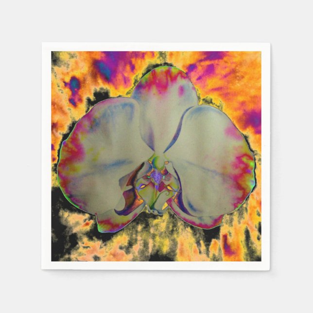 Elegant boho abstract watercolor orchid painting napkin (Front)