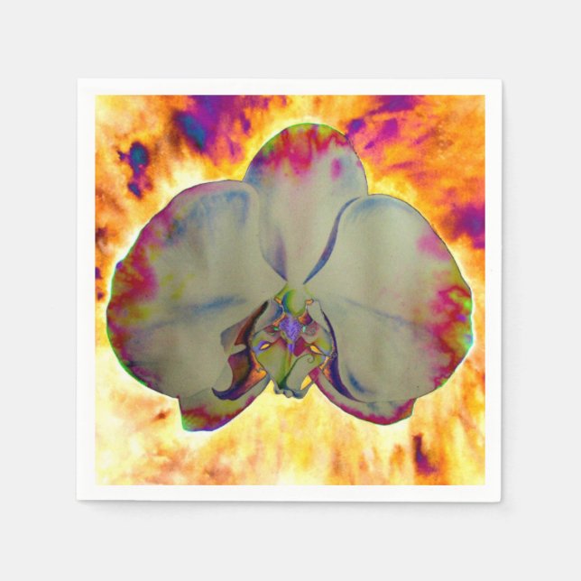 Elegant boho abstract watercolor orchid painting napkin (Front)