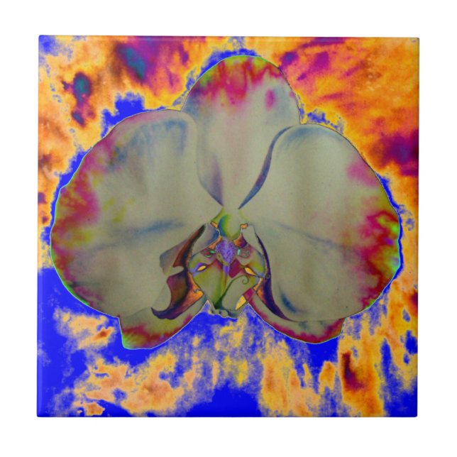 Elegant boho abstract watercolor orchid painting tile (Front)