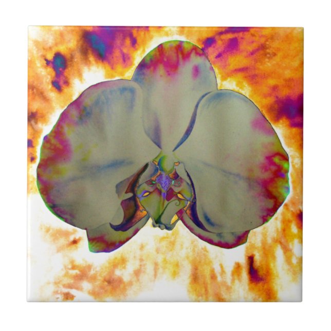 Elegant boho abstract watercolor orchid painting tile (Front)