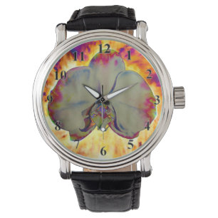 Elegant boho abstract watercolor orchid painting watch