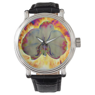 Elegant boho abstract watercolor orchid painting watch
