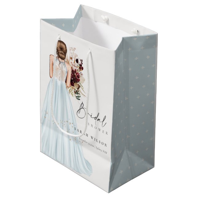 Elegant Boho Aqua Blue Wedding Gown Bridal Shower Medium Gift Bag (Front Angled)