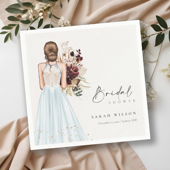 Elegant Boho Aqua Wedding Gown Bridal Shower Napkin (Creator Uploaded)