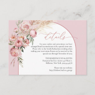 Elegant boho arch blush peonies pampas details enclosure card