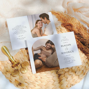 Elegant Boho Arch Classic Typography Photo Wedding Invitation