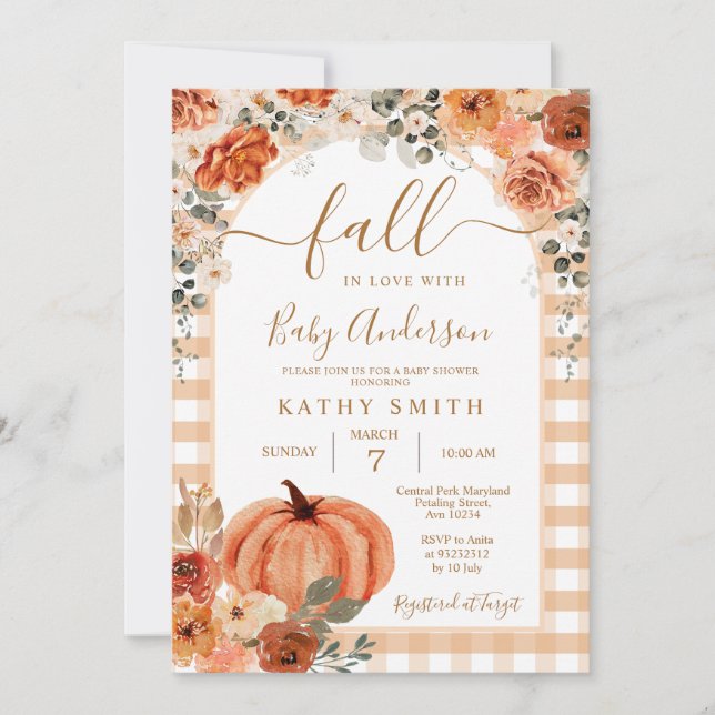 Elegant Boho Arch Fall Floral In love Baby Shower  Invitation (Front)