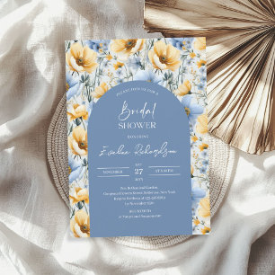 Elegant Boho arch light blue & yellow wildflowers Invitation