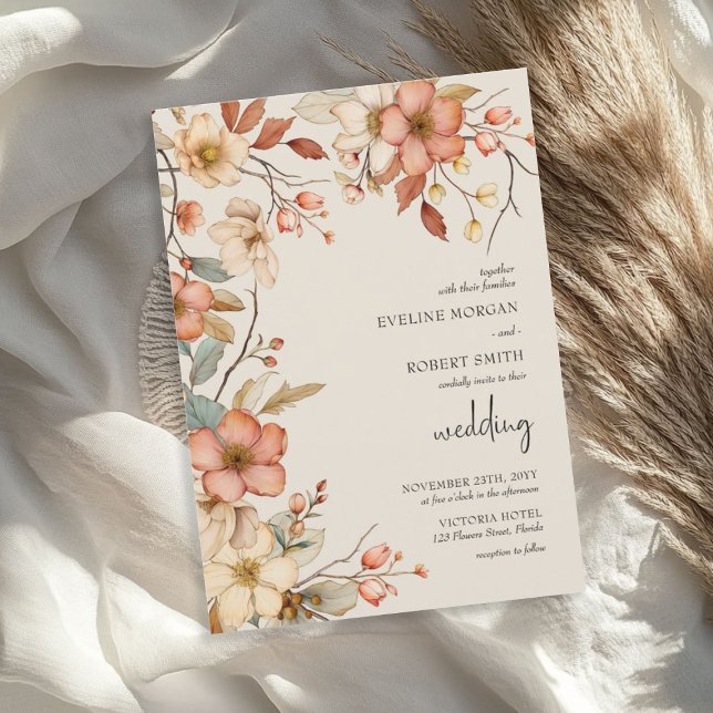 Elegant Boho Arch Terracotta rust Fall Wildflowers Invitation (Elegant Boho Arch Terracotta rust Fall Wildflowers Invitation)