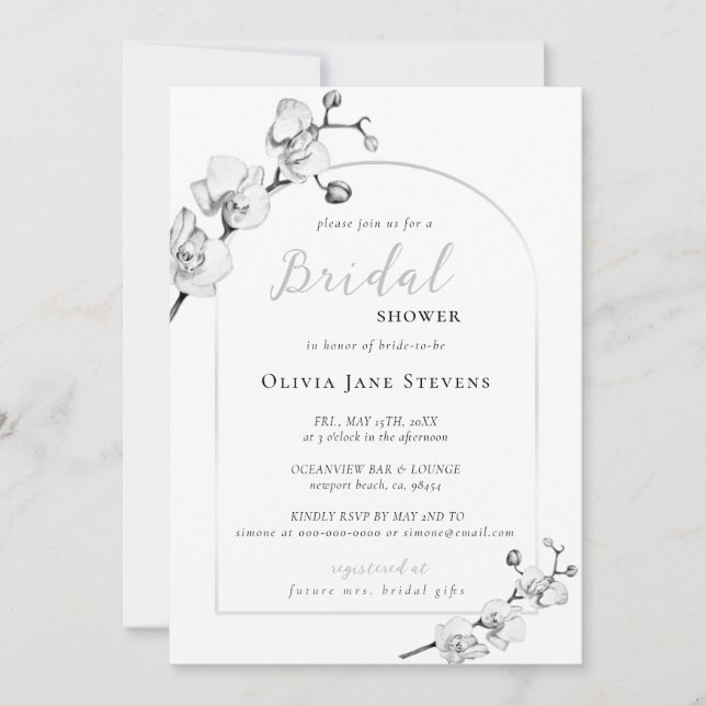 Elegant Boho Arch White Gold Orchids Bridal Shower Invitation (Front)
