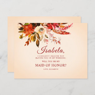 Elegant Boho Autumn Floral Maid Of Honor Postcard