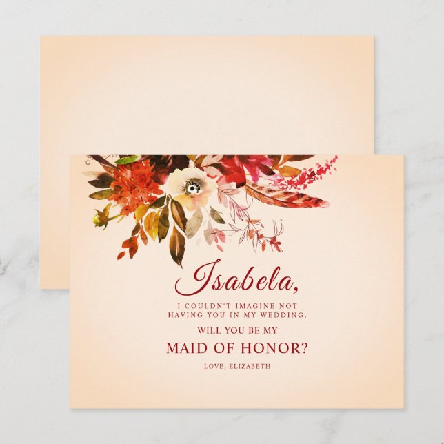 Elegant Boho Autumn Floral Maid Of Honour Postcard (Front/Back)