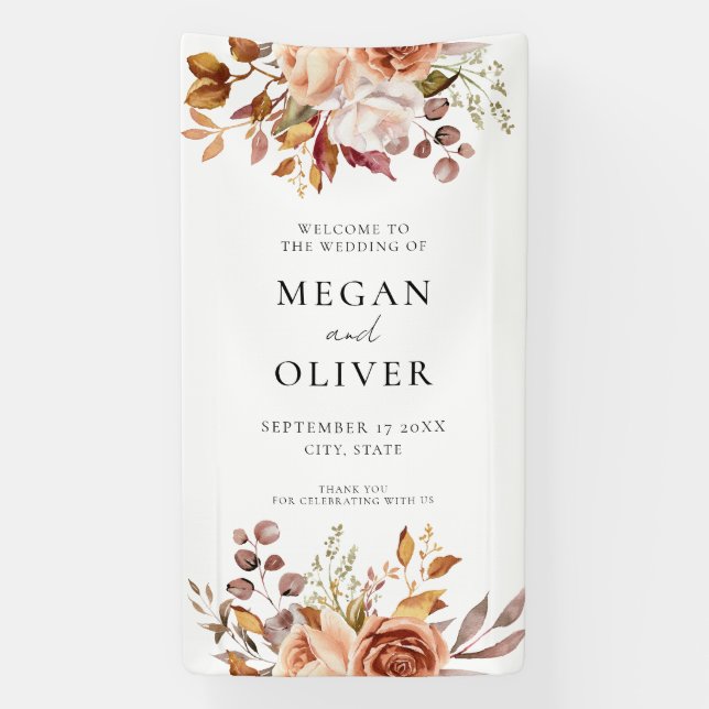 Elegant Boho Autumn Floral Wedding Welcome Banner (Vertical)