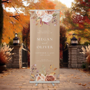 Elegant Boho Autumn Floral Wedding Welcome Retractable Banner