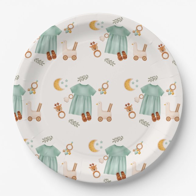 Elegant Boho Baby Girl Clothes Baby Shower  Paper Plate (Front)