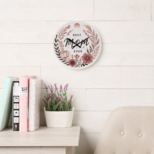 Elegant Boho Best Mom Ever Sticker - Pink Floral W Large Clock