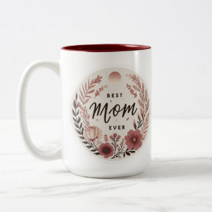 Elegant Boho Best Mom Ever Sticker - Pink Floral W Two-Tone Coffee Mug