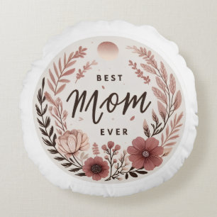 Elegant Boho Best Mum Ever Sticker - Pink Floral W Round Cushion