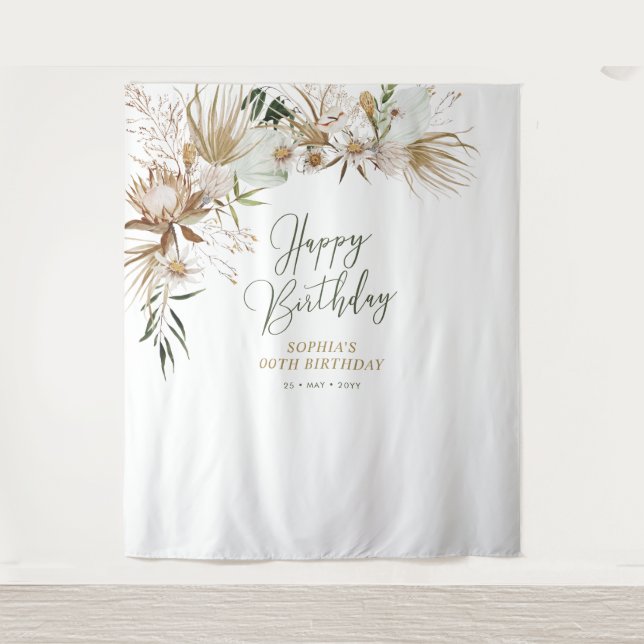 Elegant Boho Birthday Party Photo Backdrop Tapestry (Front)