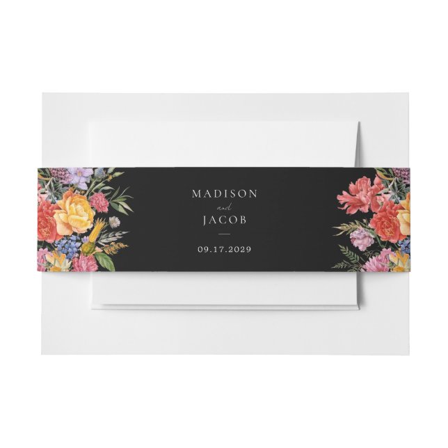 Elegant Boho Black Dutch Floral Wedding Invitation Belly Band (Front Example)