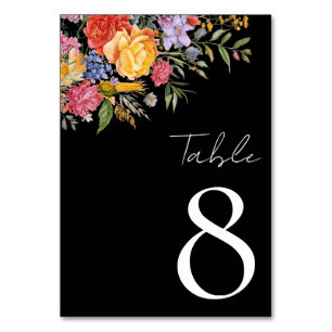 Elegant Boho Black Dutch Floral Wedding Table Number